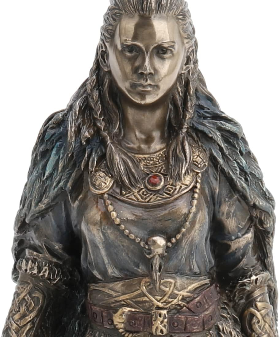 Veronese Design 8 1/4 Shield Maiden Freya Norse Goddess of Love Beauty and War Cold Cast Resin Sculpture Antique Bronze Finish Statue image number 1
