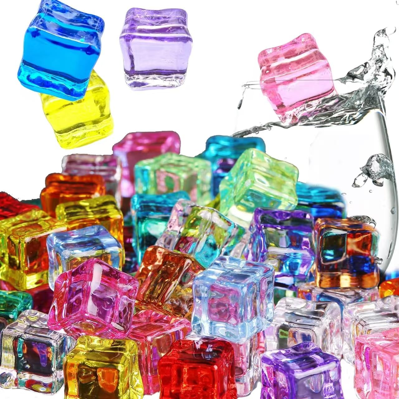 FEIQIAO Clear Fake Ice 50 PCS 0.6 Inch Cubes Plastic Ice for Photography Props Home Decoration Vase Fillers Wedding Decoration