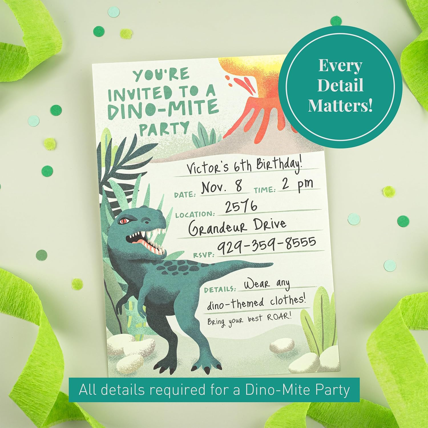 Rileys & Co. 50-Pack Dinosaur Party Invitations for Kids &ndash; 5 X 7 Inches &ndash; Premium Quality Cards with Matching Envelopes & Stickers &ndash; the Ultimate Prehistoric Invite for Roaring Celebrations
