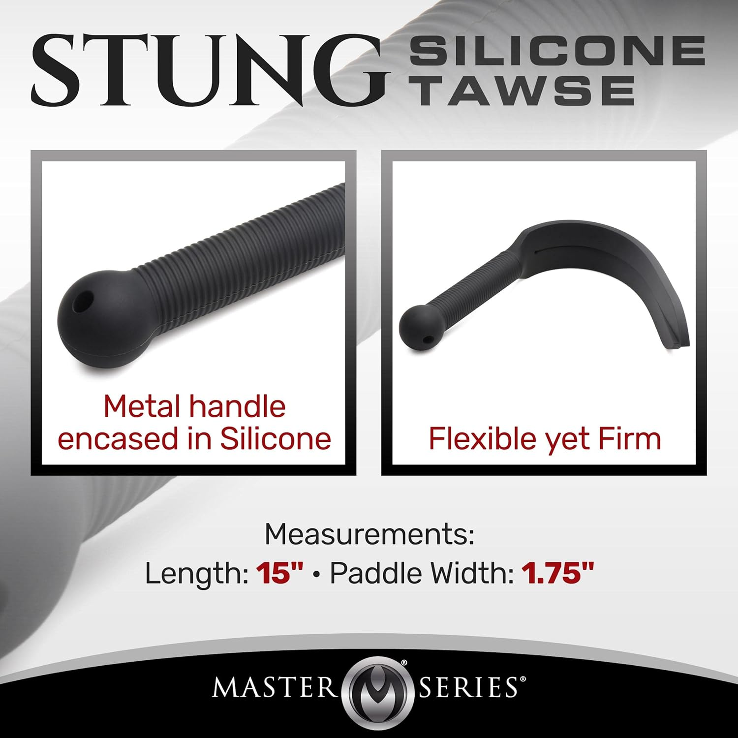 MASTER SERIES Stung Dual Tip Silicone Tawse BDSM Paddle. Spanking Paddle Tool, Flogger Sex Whips and Sex Bondage Toys for Adult Women, Men and Couples. 15 Inches Long, Black