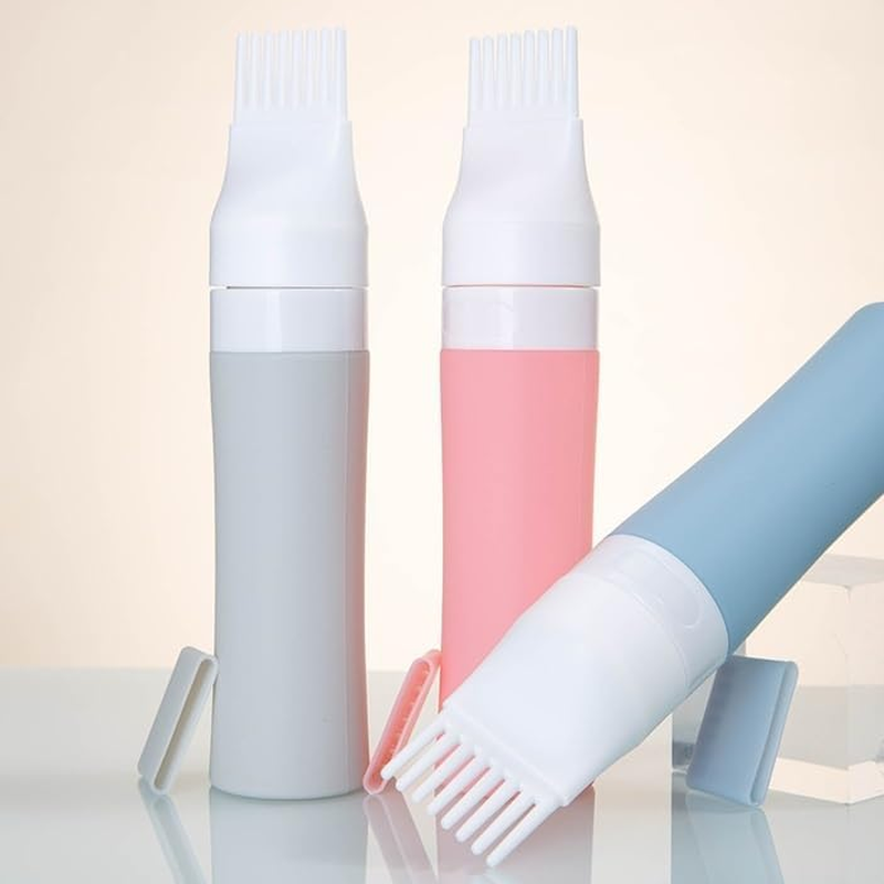 2 Packs Silicone Hair Oil Applicator, Root Comb Applicator Bottle for Hair Dye, Scalp Oil Applicator Bottle and Brush (Pink+Blue, 60Ml) image number 1