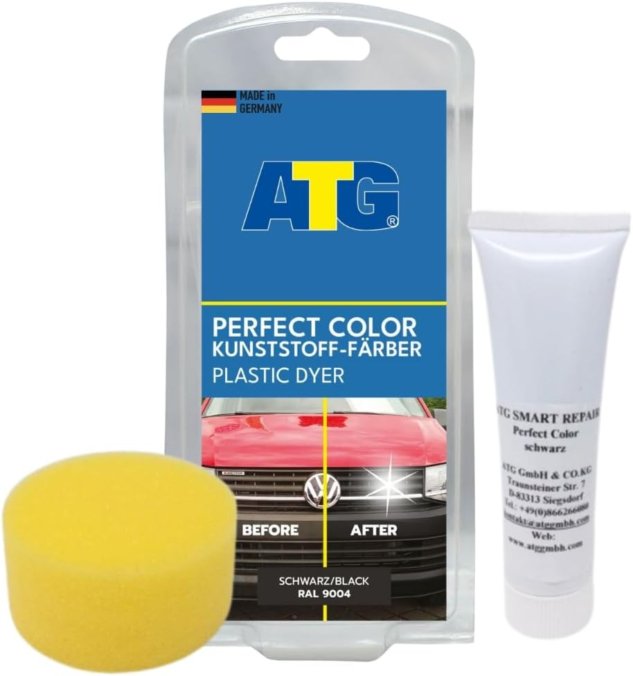 ATG Plastic Paint, Perfect Colour, Plastic Colour Black, Colour for Plastic Exterior, Bumper, Black, 2 Piece Set