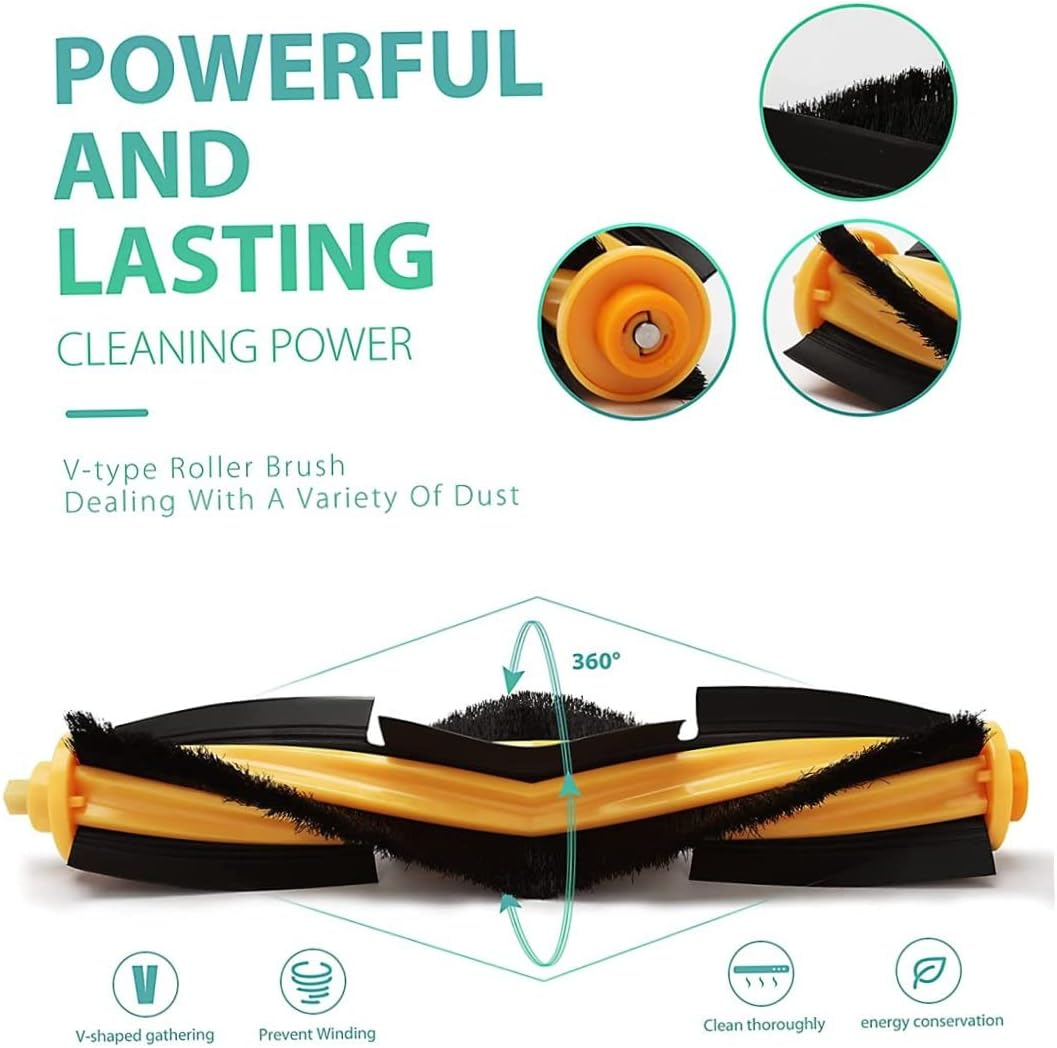 Replacement Parts Compatible with Ecovacs Deebot OZMO T9 T8 T8 Max T8 AIVI T5 N8 N5 Series Robot Vacuum Including 2 Main Roller Brushes, 6 Filters, 6 Side Brushes Roller Brush