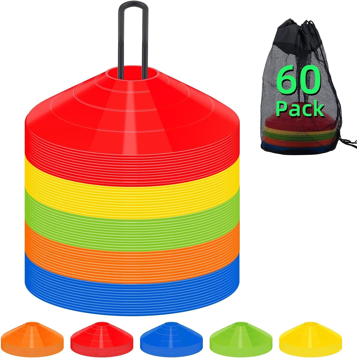 60 Pack Agile Football Cones with Portable Bags and Brackets - Suitable for Sports Training, Basketball, and Football image number 4