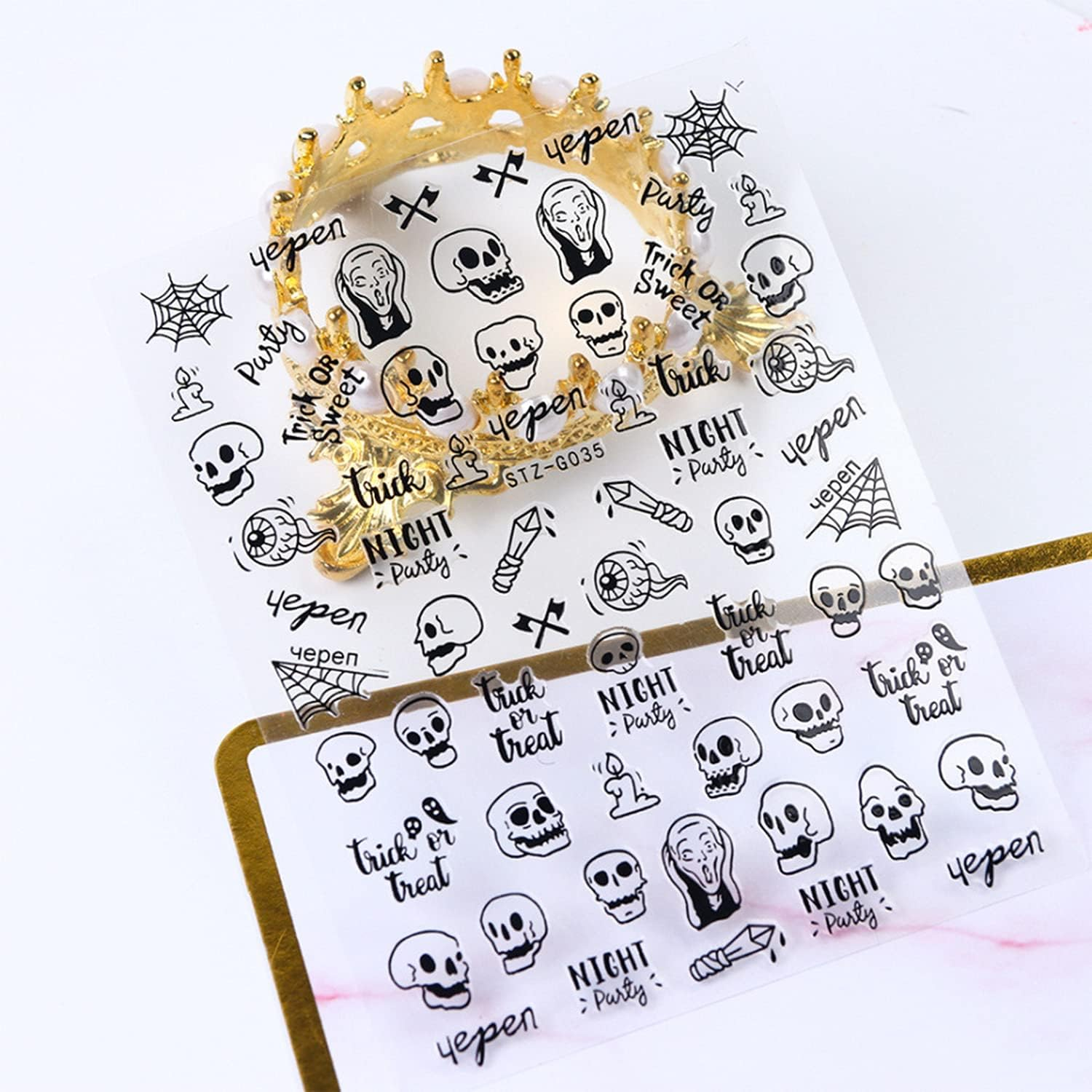 Halloween Nail Art Stickers Decals Laser Glitter 3D Self-Adhesive Nail Design Day of the Dead Skull Witch Pumpkin Ghost Gross Eye Spider Nail Supplies for Women Manicure Tips Decoration (9 Sheets) image number 4