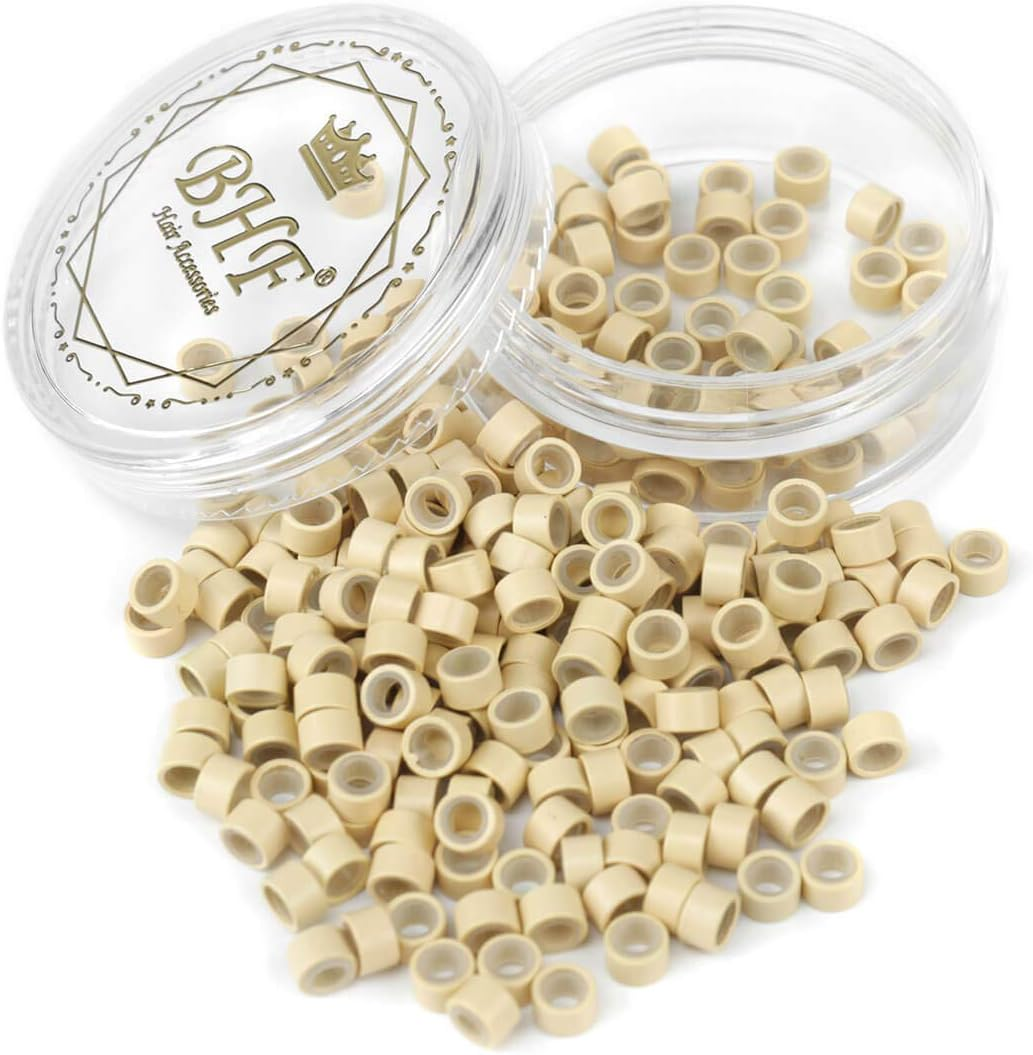 200Pcs Beads Silicone Aluminium Micro Nano Rings 3Mm Lined for I Tip/Nano Hair Extensions Tool Beads (Blonde Color) image number 5
