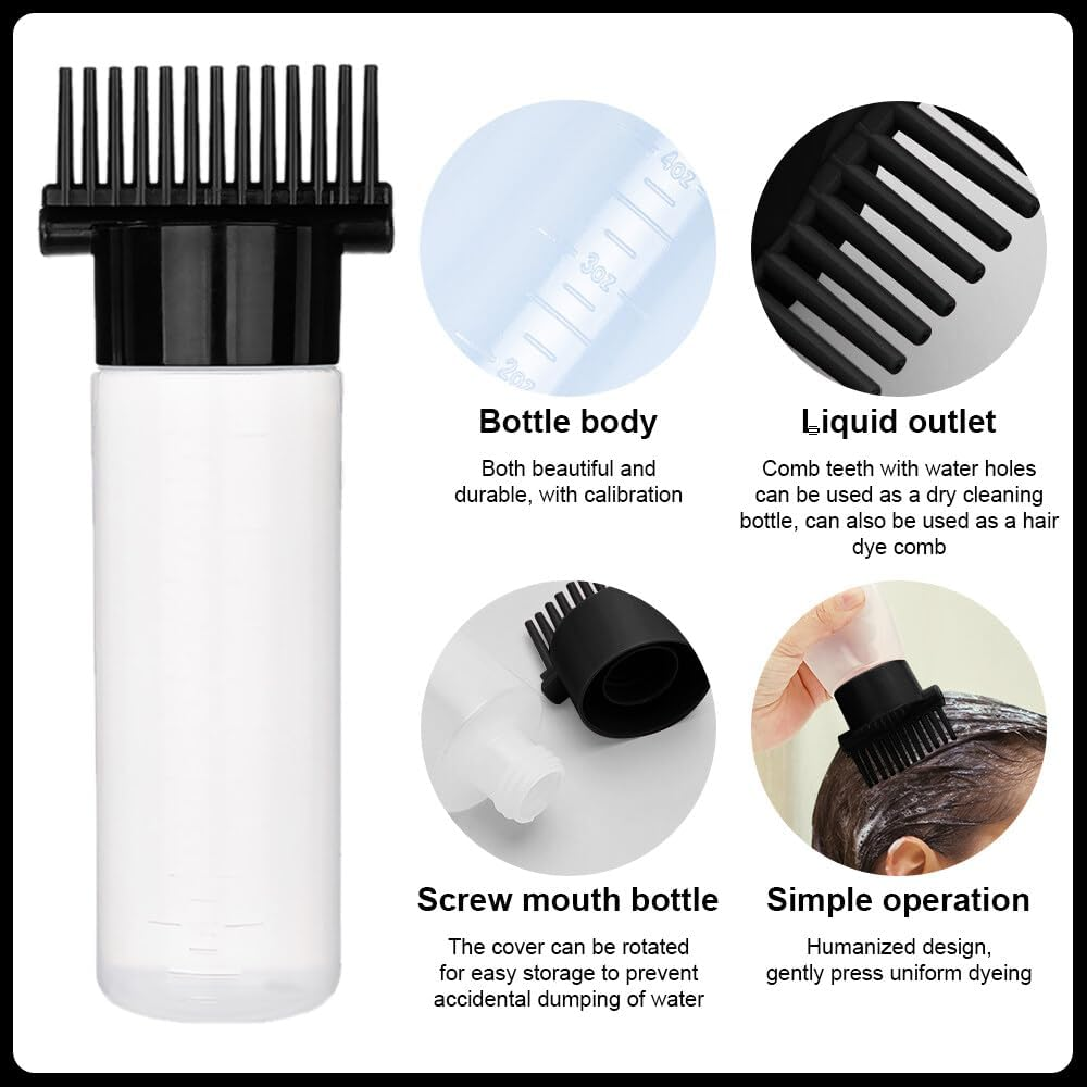 EACHPT Hair Oil Applicator Bottle, 3PCS Hair Applicator Bottle Root Comb Applicator Bottle with Continuous Spray Bottle 300Ml,Oil Applicator for Hair with Graduated Scale for Salon Home DIY image number 2