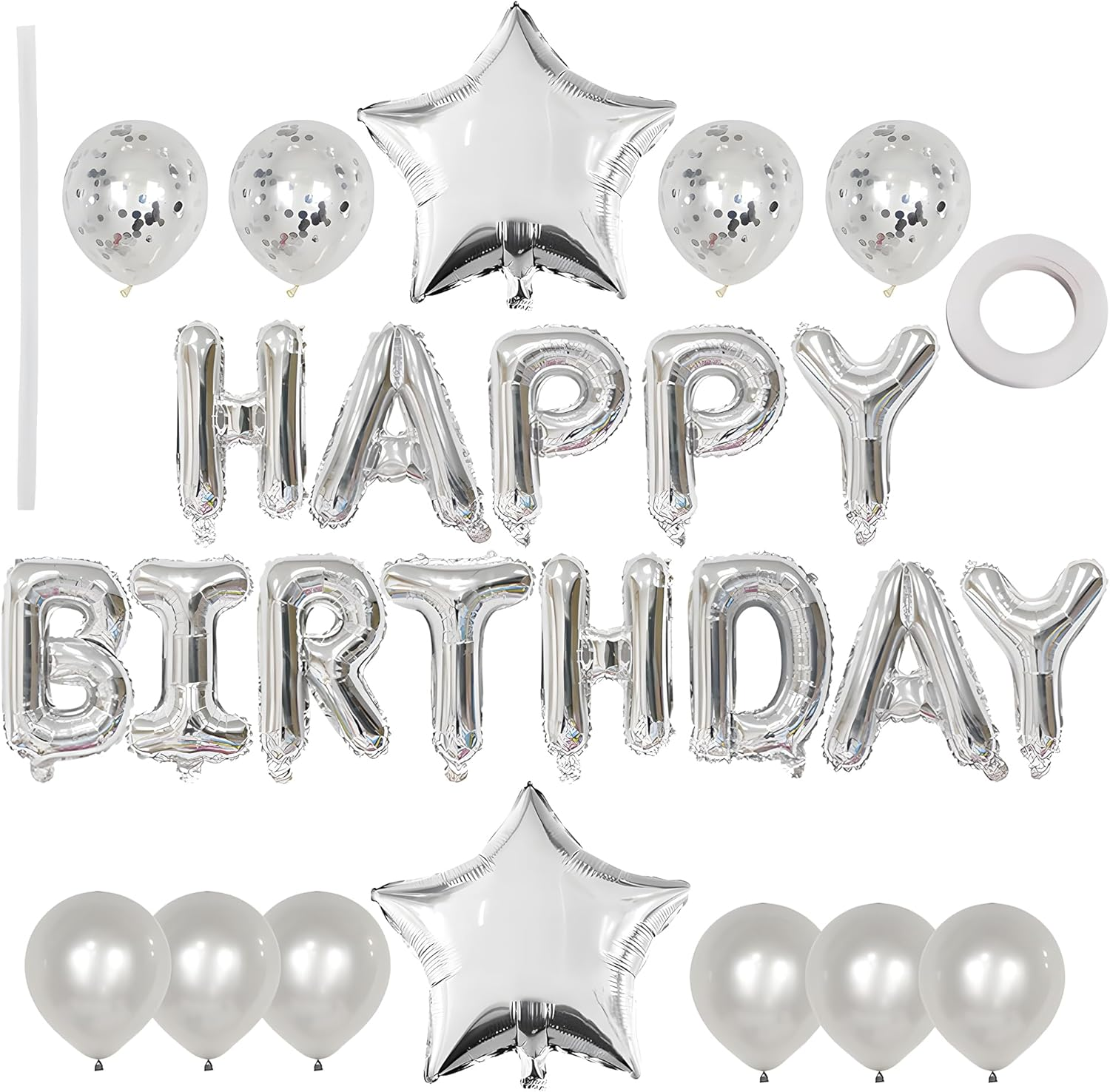 Silver Happy Birthday Balloons Banner - 16 Inch Reusable Mylar Foil Letters Sign for Kids, Adults, Boys & Girls Birthday Party Decorations - Indoor & Outdoor Gold Balloons & Happy Birthday Sign image number 2