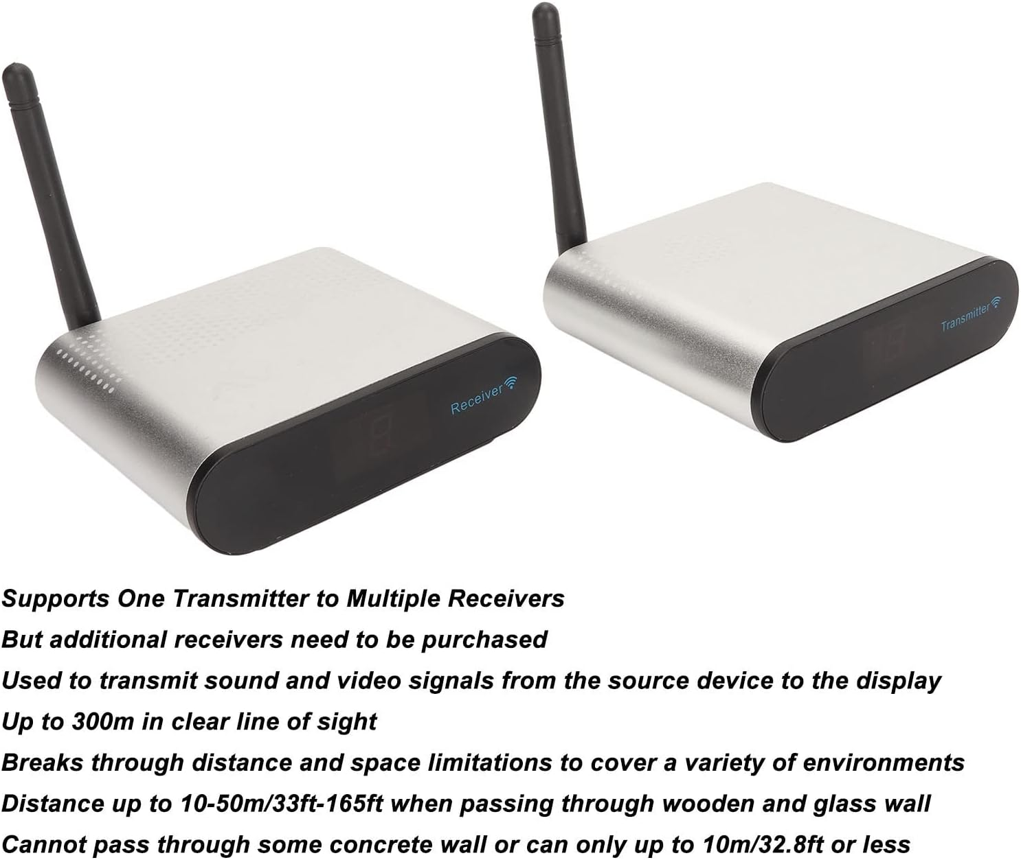 Sound Video Sender Receiver, Aluminum Alloy AV Transmitter Receiver Noiseless 8 Channel for Camera for TV (AU Plug) image number 2