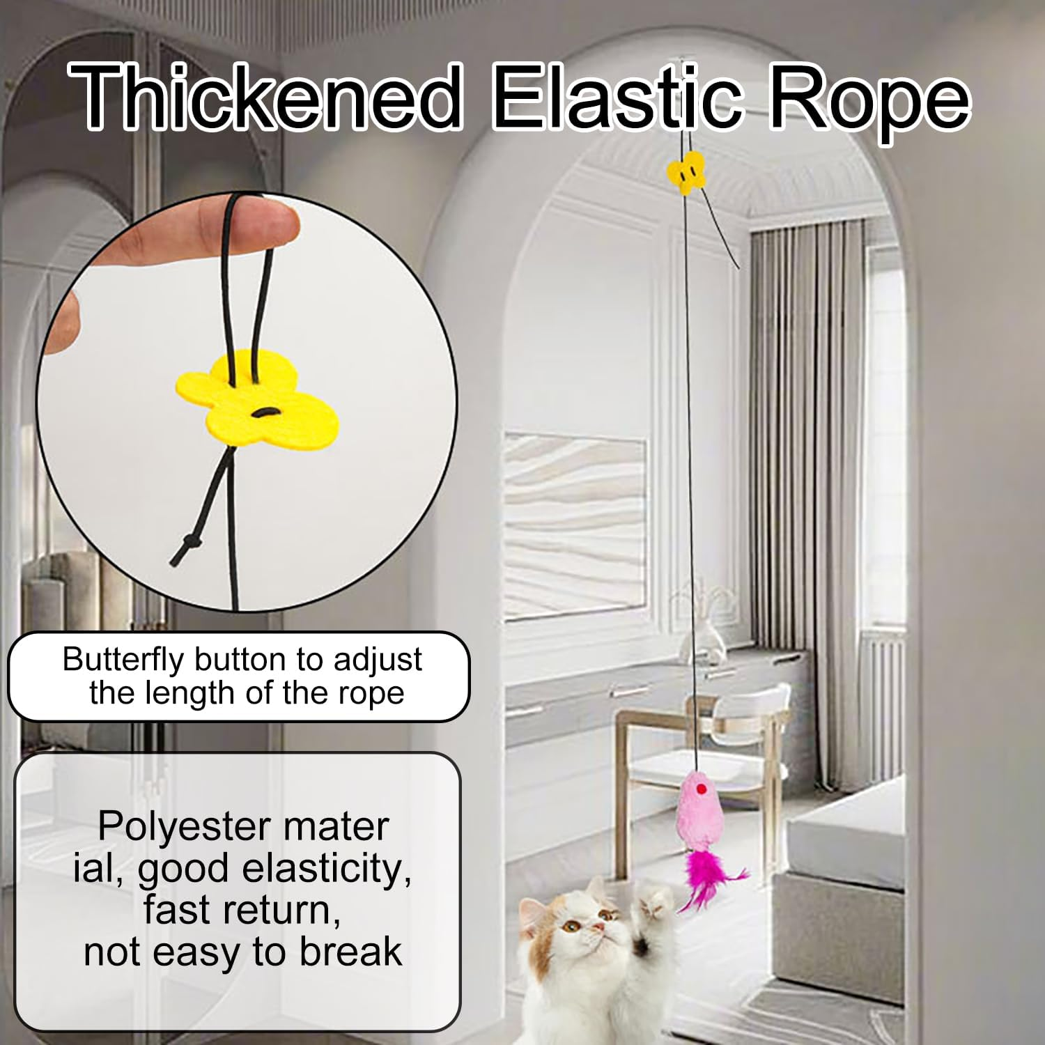 Pack of 3 Cat Toys Self-Employment Hanging Door Frame Elastic Mouse with Squeaky Sound, Interactive Dancer Cat Toy Mice for Cat Run and Boredom Interactive