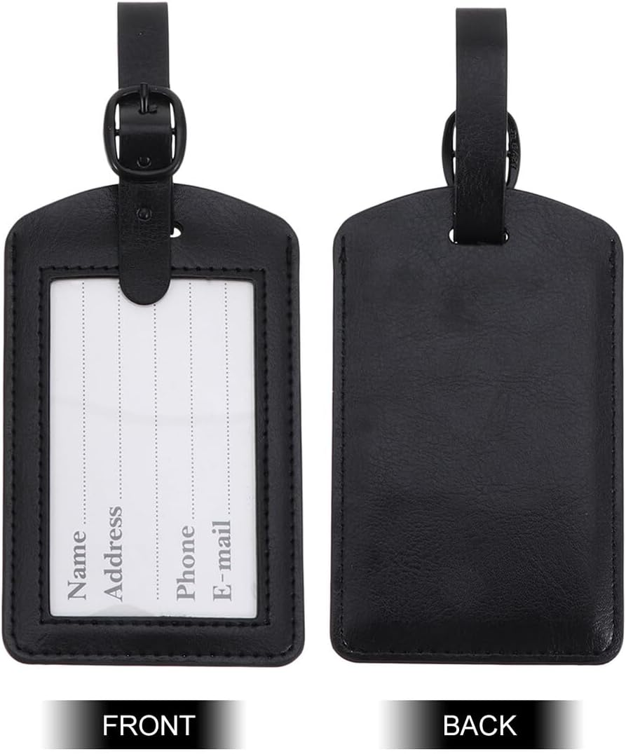 OKUMEYR 5Pcs Black PU Leather Boarding Pass Luggage Tags Lightweight Travel Suitcase Id Labels Reusable and Comfortable Texture Easy-Tie Baggage Identifier for Carry Travel Bags image number 2