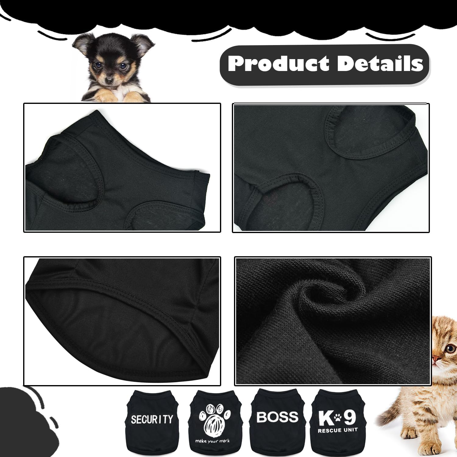 4-Pack Dog Clothes for Small Dogs Boy Male Summer Black Letter Security Puppy Shirts Cute Cool Breathable Clothes for Chihuahua Yorkie Shih Tzu Dachshund Pet Cat Outfit Clothing, Medium image number 4
