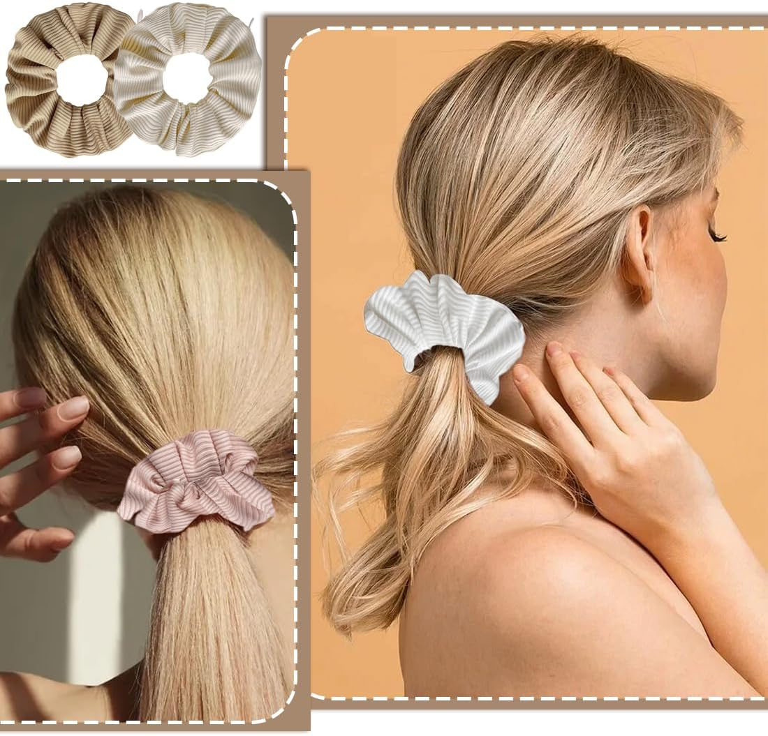 Pack of 4 Women'S Hair Bobbles with Zip Pocket, Knitted Scrunchies, Elastic Hair Bands for Women and Girls image number 5