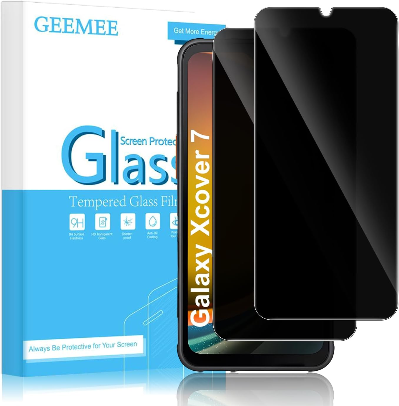 GEEMEE Privacy Screen Protector for Samsung Galaxy Xcover 7/7 Pro/Xcover7 Enterprise Edition for Tempered Glass, Pack of 2, 9H Hardness, Bubble-Free, Anti-Spy Privacy Screen Protector image number 6