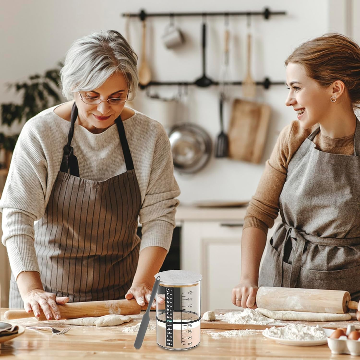 6Pcs Sourdough Starter Jar Kit 900Ml 25.7Oz Heat Resistant Sourdough Starter Container with Lid Spatula Thermometer Strip Rubber Band Label Sheet Pen Cloth Cover for Bread Baking (Style-1) image number 6