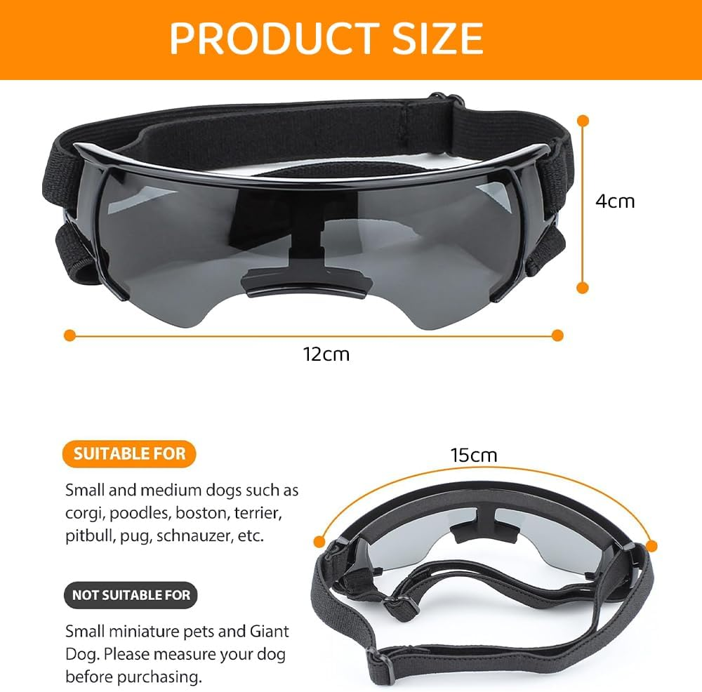 Dog Sunglasses Goggles, Windproof Waterproof Pet Glasses with Adjustable Strap, Cool Outdoor Accessories for Small and Medium Dogs (Black) image number 5