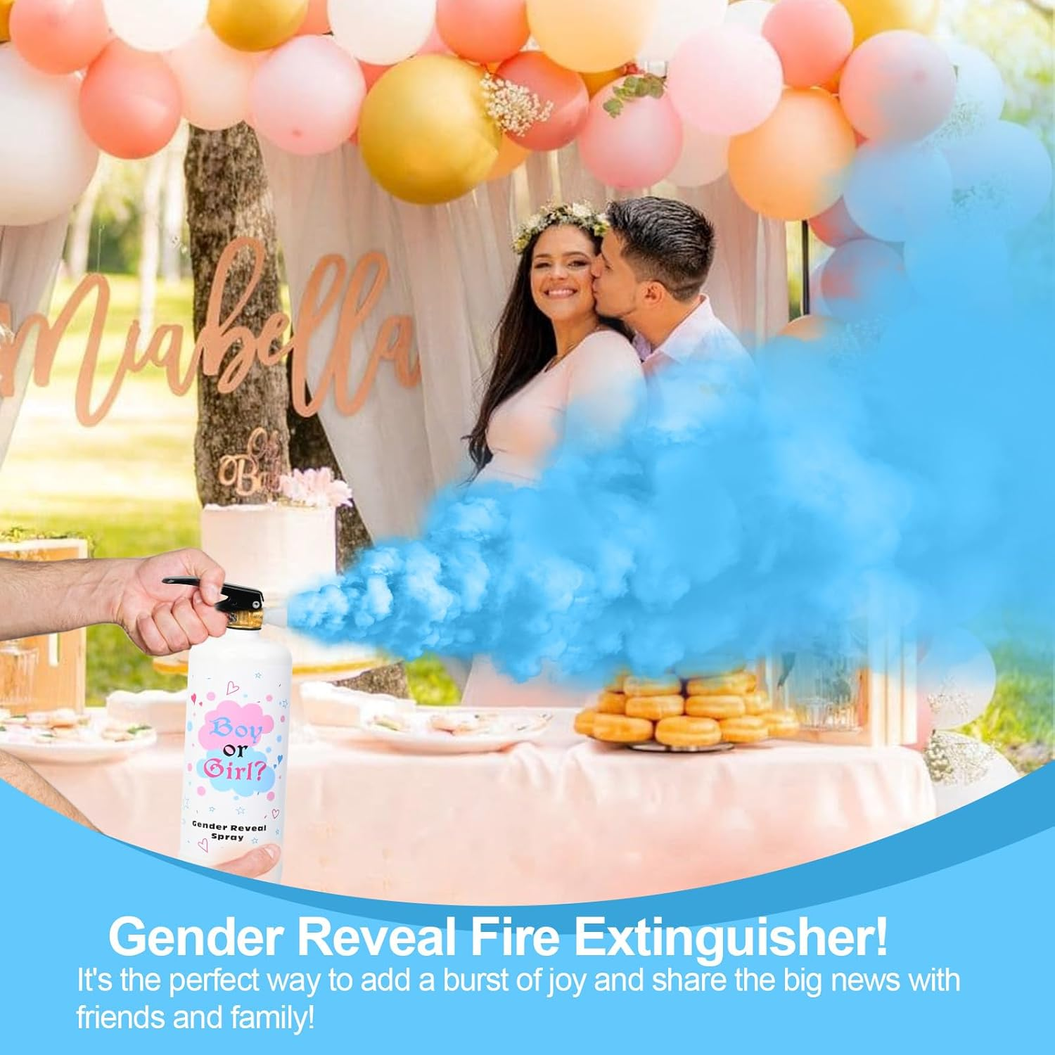 1Kg Large Gender Reveal Fire Extinguisher Cornstarch Spray；Baby Boy or Girl Reveal Party Ideas；Eco-Friendly 100% Biodegragable for Gender Reveal Party Supplies (Blue) - Pink image number 6