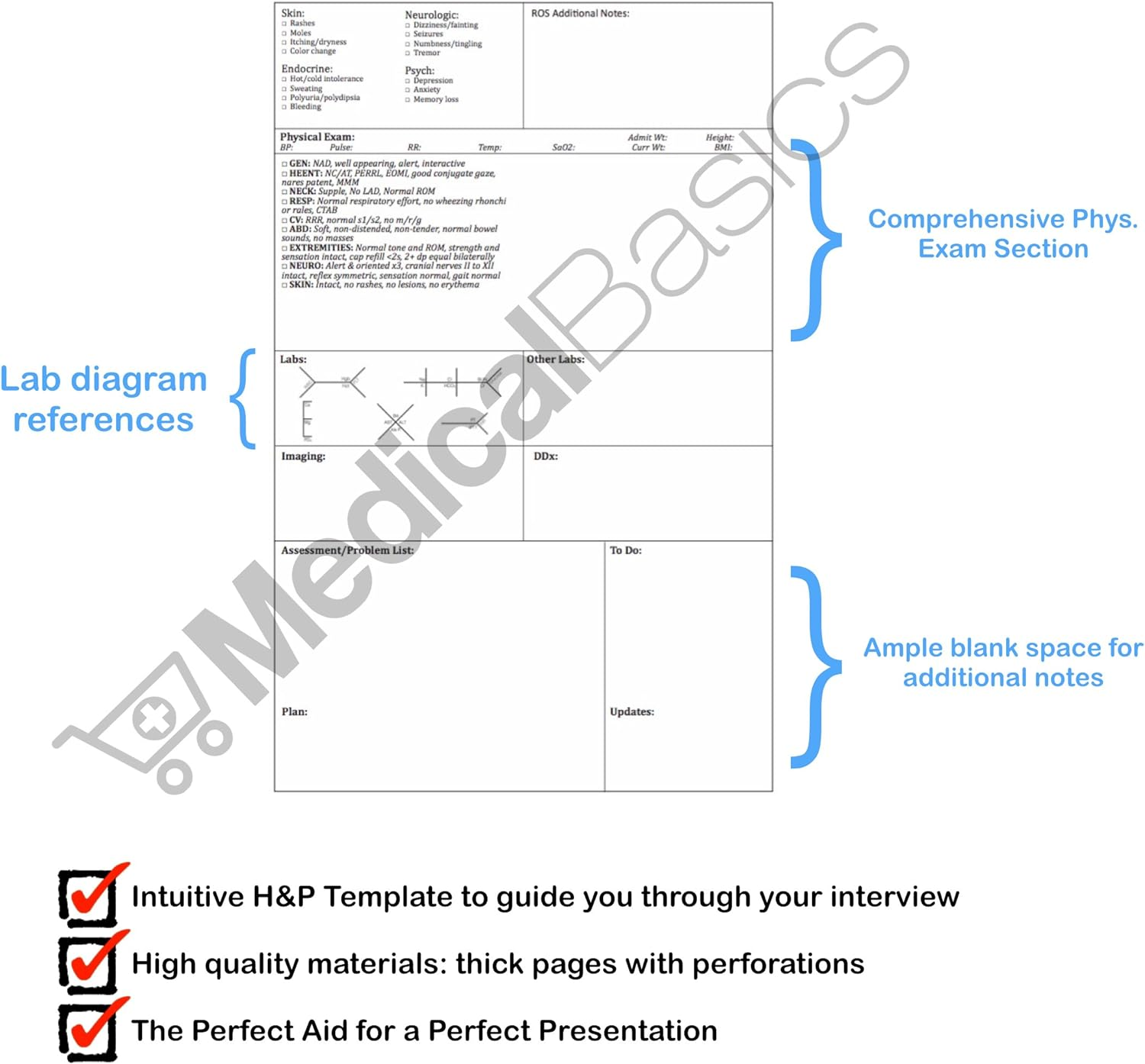 H&P Notebook - Medical History and Physical Notebook, 100 Medical Templates with Perforations image number 6