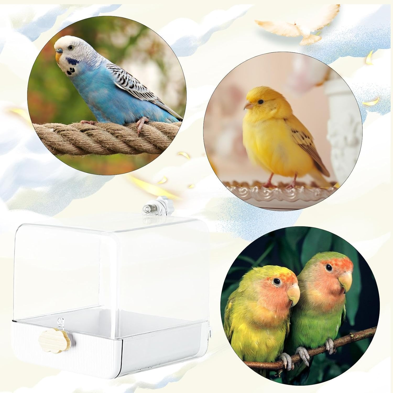 Bird Bath for Cage, Parakeet Bath, Parrot Shower, Bird Bath, Bird Cage Accessories with Hook and Bottom Drawer, Indoor Bird Bath for Small Birds, Canary Parakeets image number 2