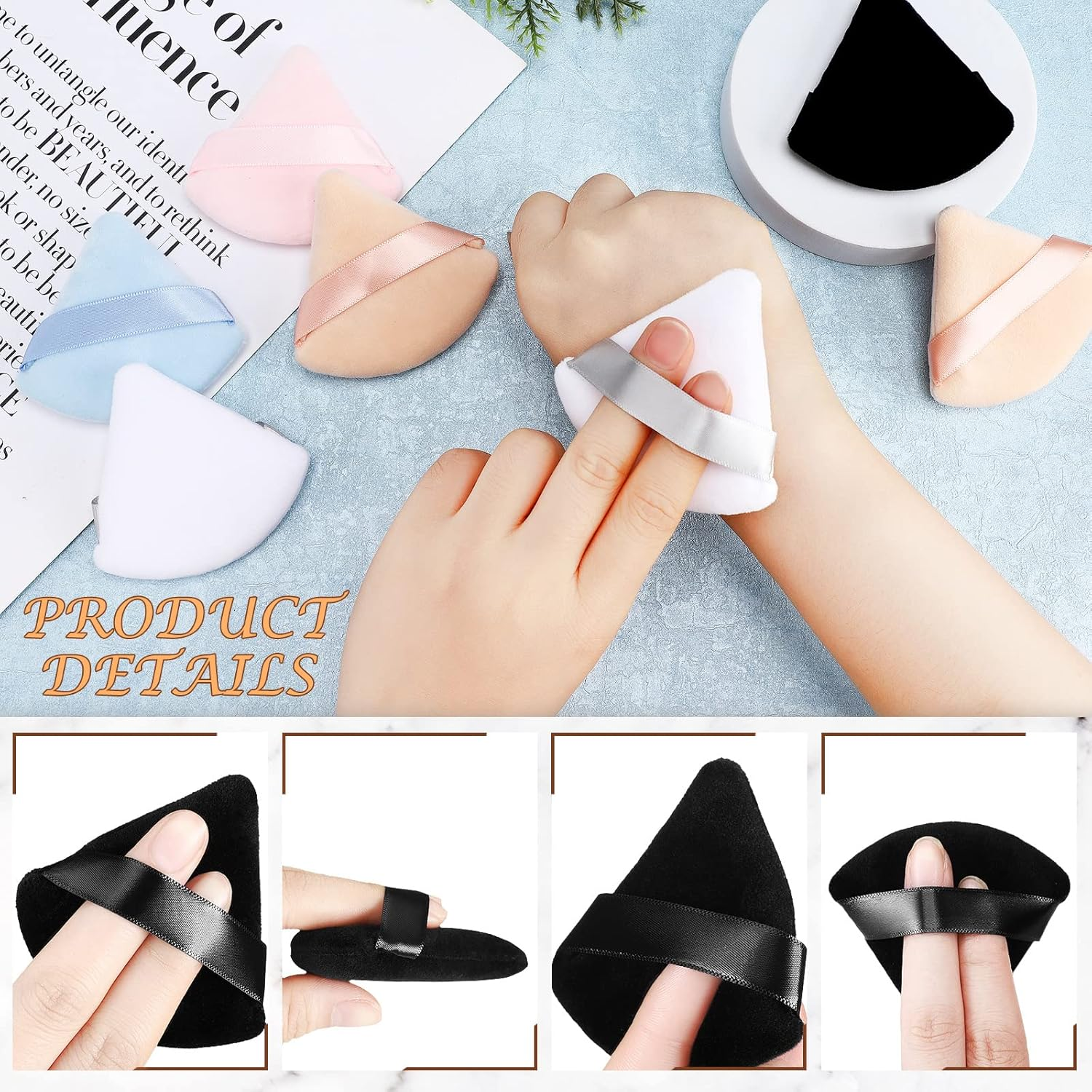 Suclain 48 Pcs Velour Triangle Powder Puff Soft Velour Makeup Puff for Face Powder Makeup Triangle Sponges for Wet and Dry Cosmetic Foundation Loose Mineral Body Tool(Bright Color) - Black, White image number 5