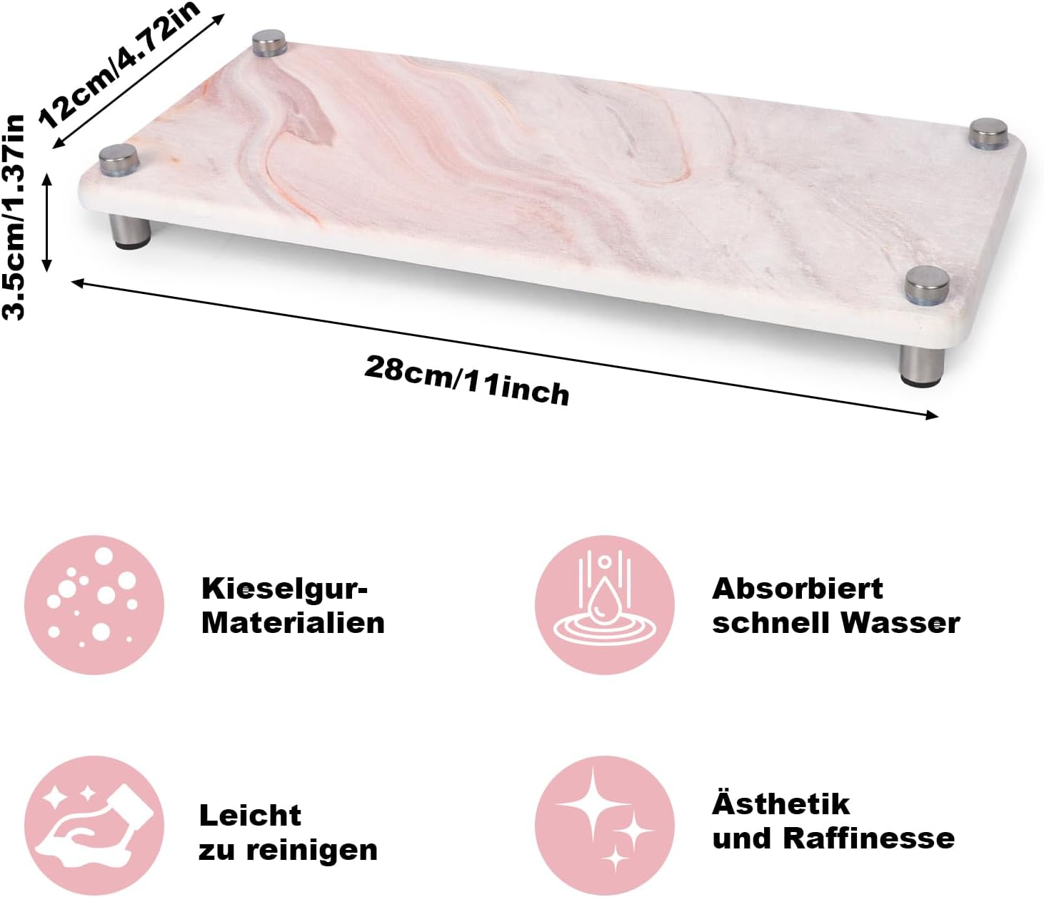 Generisch Sink Organiser, Grey Marble Sink Utensils, Storage, Applicable to Sponge Brush, Soap, Shampoo, Lotions, Quick-Drying, Kitchen, Bathroom Organiser (Rose Marble) image number 1