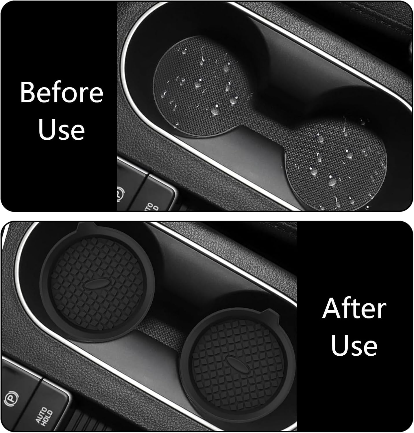 4 Pcs Car Cup Holder Coasters, Universal Non-Slip Silicone Coasters, Recessed Automotive Cup Holder Inserts, Waterproof Auto Cup Mats (Black) image number 3
