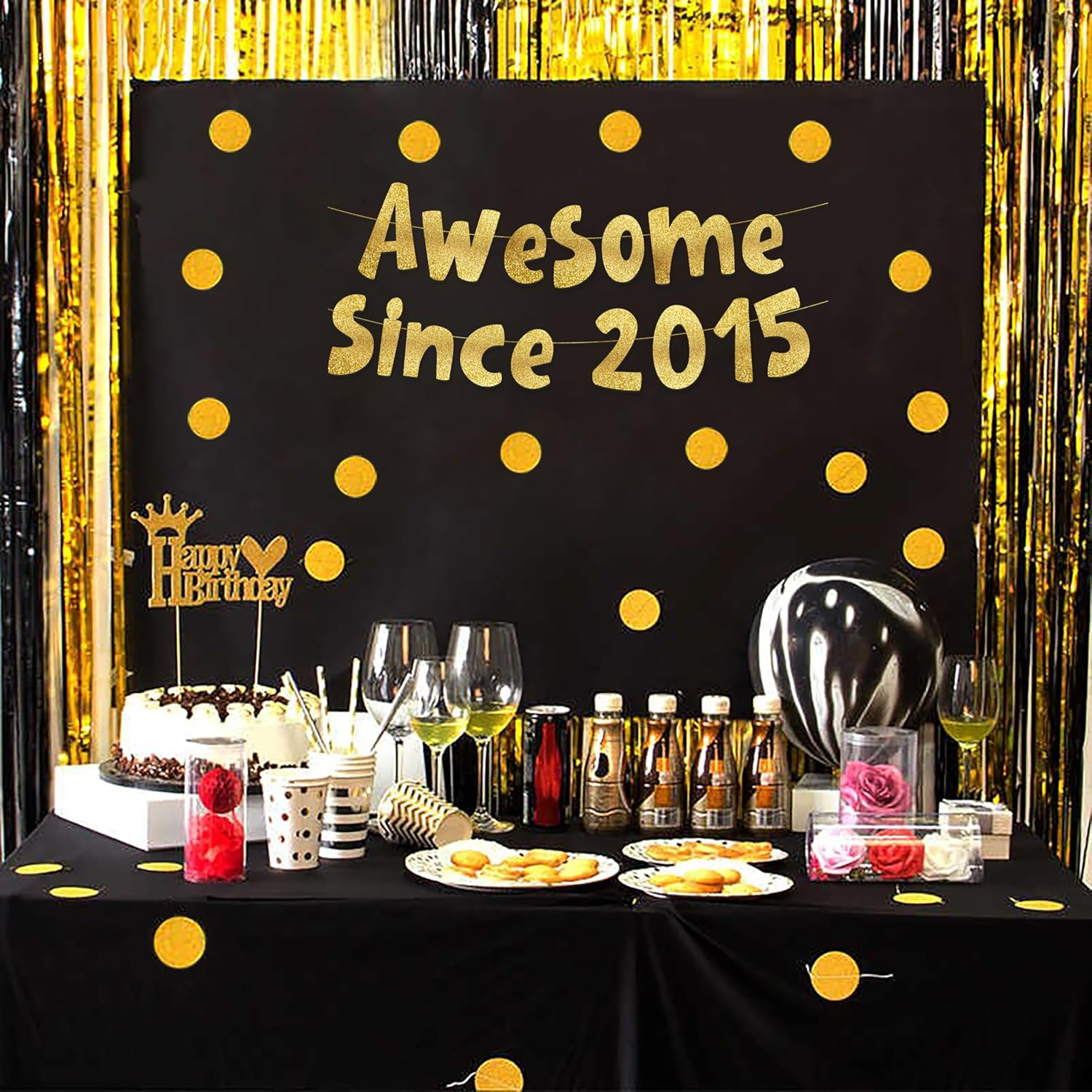 Awesome since 2015 Gold Glitter Banner - 10Th Birthday and Anniversary Party Decorations image number 2