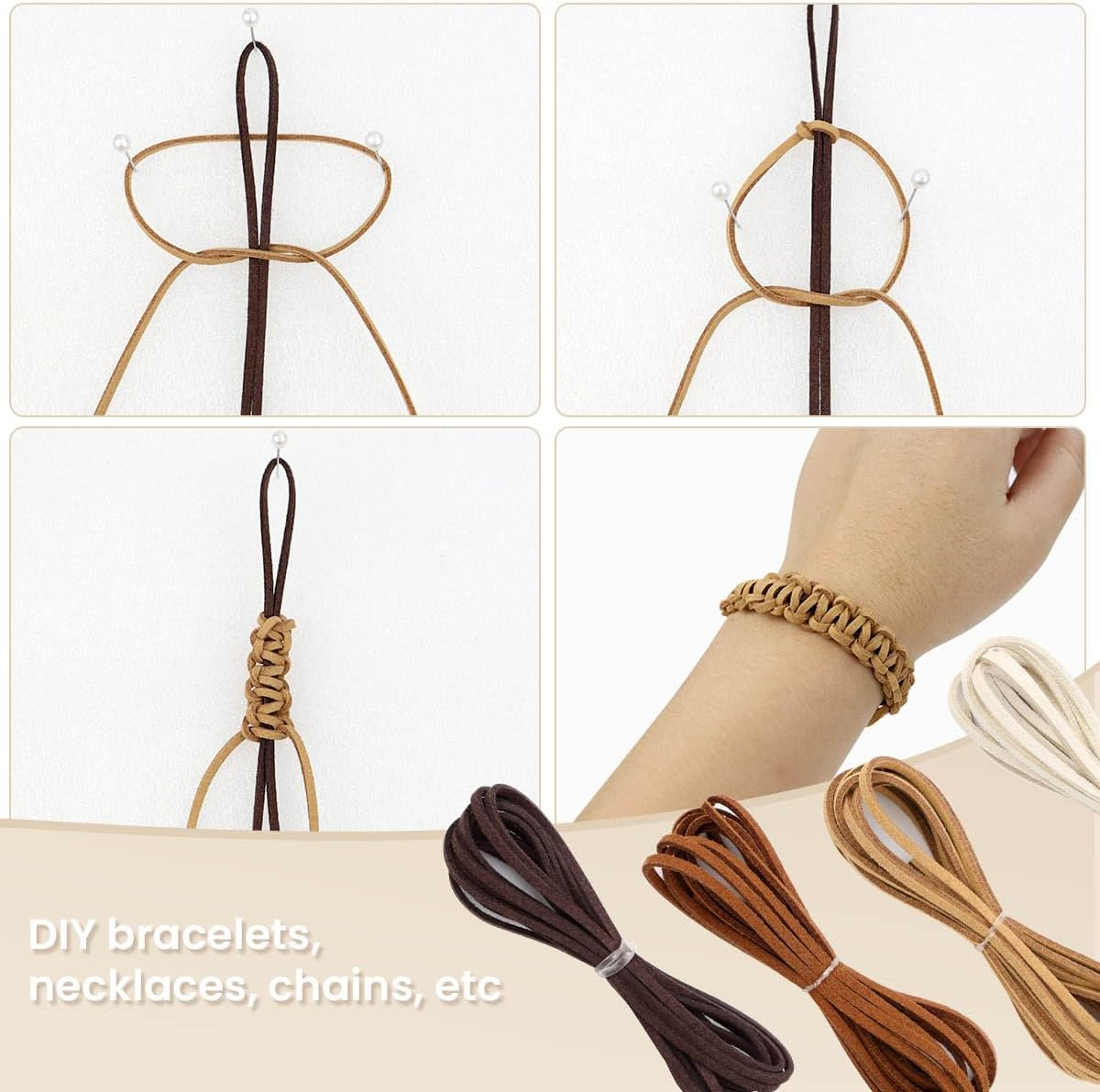 Leather String Suede Cord Leather Cords Rope String for Jewelry Making Necklace Bracelet Art Crafts Beading (4 Colors,3Mm X 2.2 Yard) image number 1