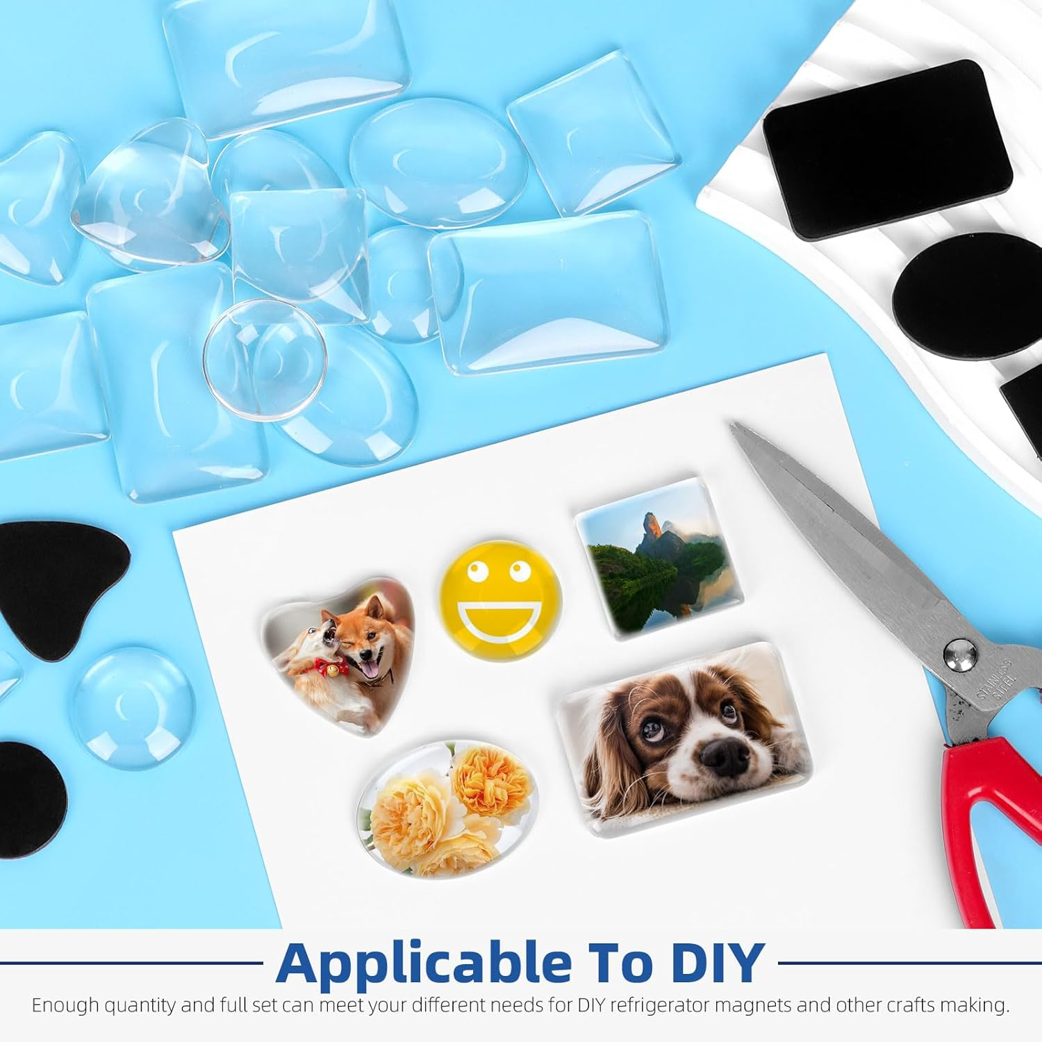 Glarks 72Pcs Fridge Magnets Craft Set Round/Oval/Square/Heart/Rectangle Shape Ferrite Ceramic Magnets with Adhesive Backing and Transparent Glass Cabochons for Fridge Office Locker Whiteboard Making image number 4