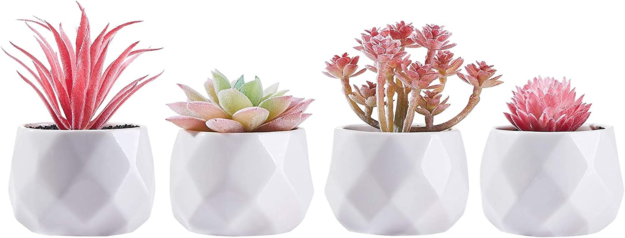 CADNLY Fake Succulent Plant Set - Artificial Succulent Plants for Women Desk - Realistic Faux Succulents in Ceramic Planter Pots - Mini Purple Succulent Decor for Bedroom Bathroom Office Shelf Decor