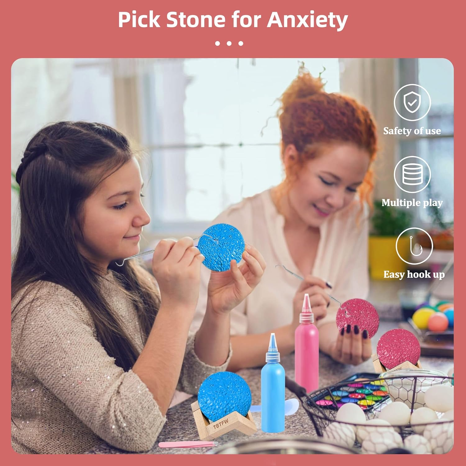 TBTFW Pick and Peel Stone Kit, Calming Stone Fidget Picky Stone with Display Stand for Dermatillomania, ADHD, OCD (1)