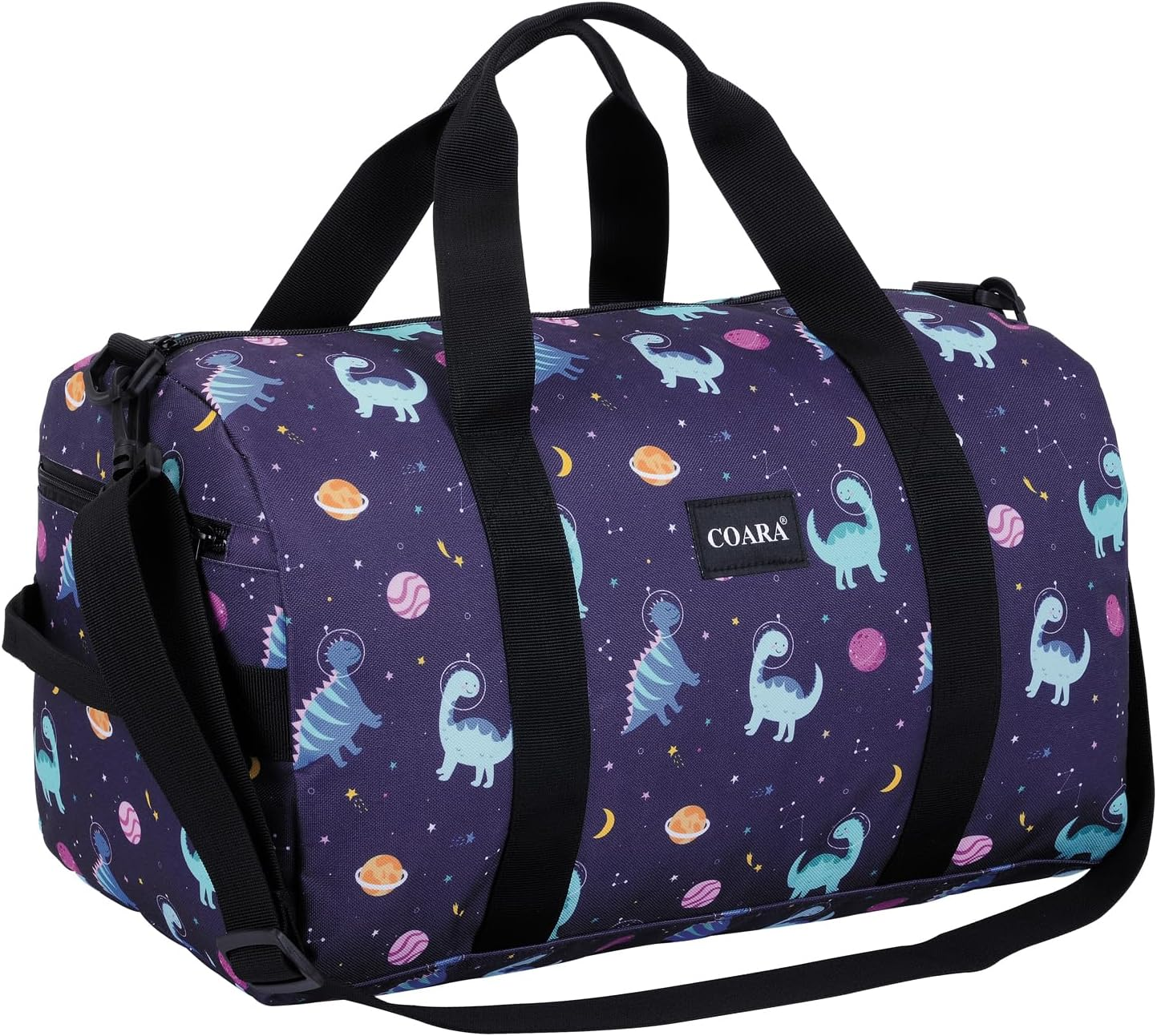 Kids Duffel Bag Overnight Bag for Boys and Girls Weekender Carry-On Personalized Tote for Traveling Gym Sport Dance, Multicolor, Dinosaur Navy image number 2
