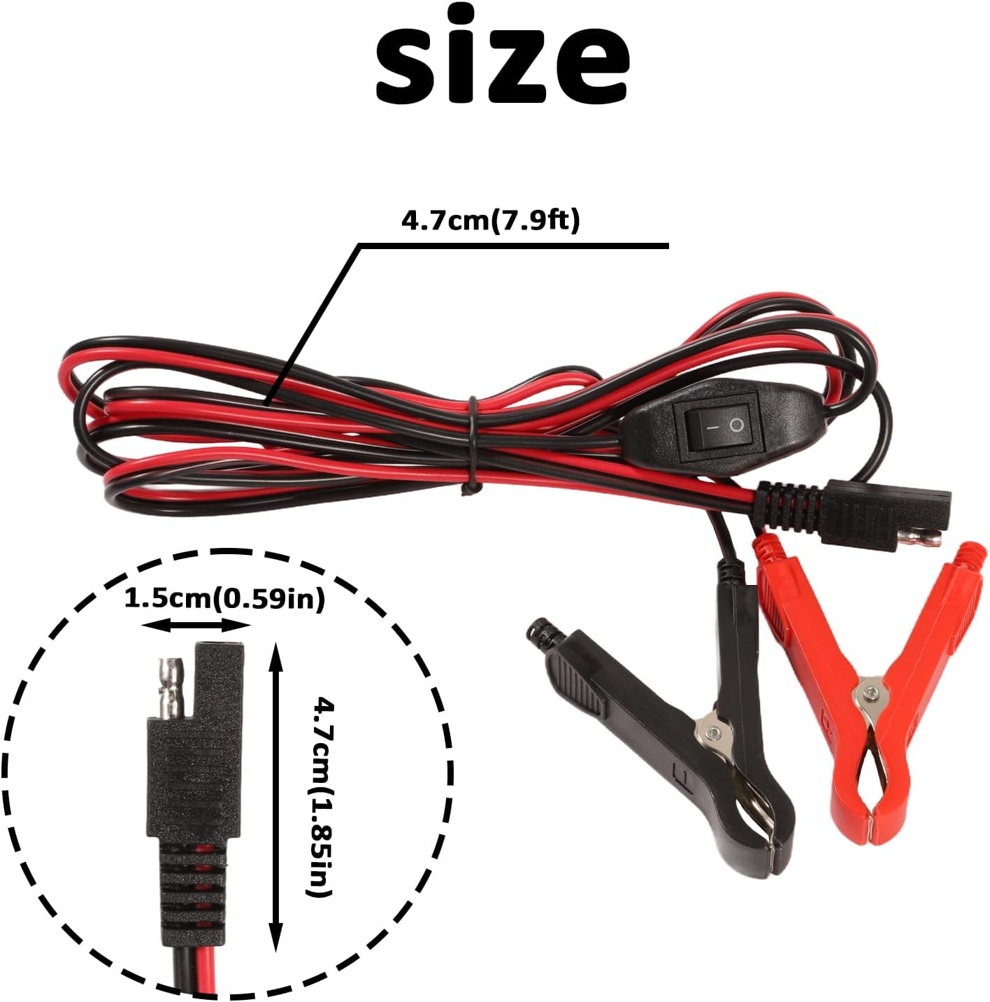 Battery Connector Wire Harness - 12V SAE to Alligator Clips Battery Cable with On/Off Switch 16AWG 8FT Quick Disconnect Extension Cord for Automotive Motorcycle Solar Panel Sprayer Pump Appl