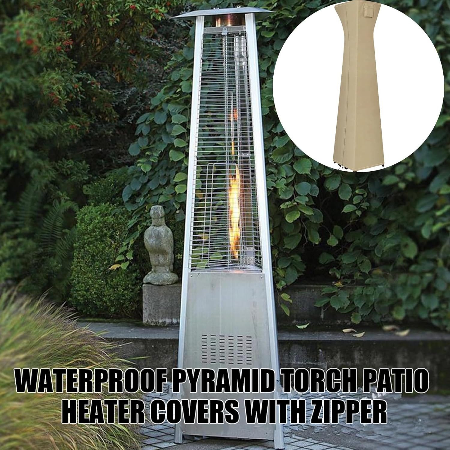 Patio Heater Cover - Heavy Duty Dust-Proof Outdoor Protector with Zipper | Stand up Pyramid Heater Cover - for Lawn Deck Backyard Garden Yard image number 4