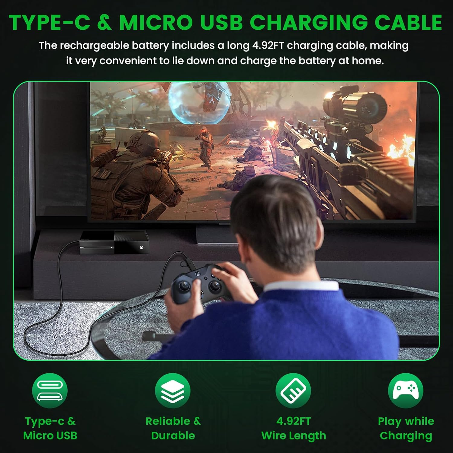 Aryee 2 Pack 6V Xbox One Controller Batteries, 1500Mah with 2 in 1 Type-C/Usb Charging Cable for Xbox ONE and Xbox Series X|S image number 5