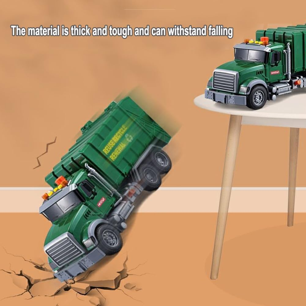 Kid Trucks, 15" Large Garbage Truck Toy, Friction Powered Waste Management Garbage Truck with Lights and Sounds,3 Trash Cans, Kids Toys for 3+ Years Old Boys, Vehicles for Kids Toddlers Gifts image number 2
