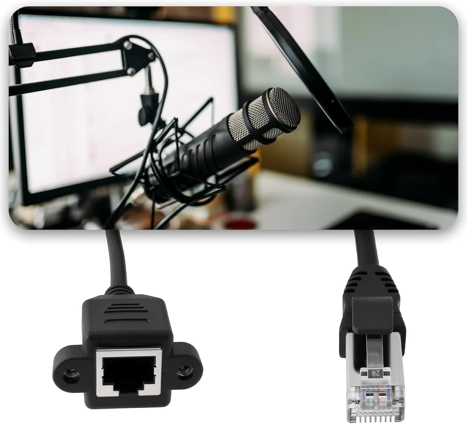 Emagtech RJ45 Male to Female Straight Head with Ear Panel Direct Network Extension Cable with a Length of 1.5 Meters Suitable for Microphone Fiber Black