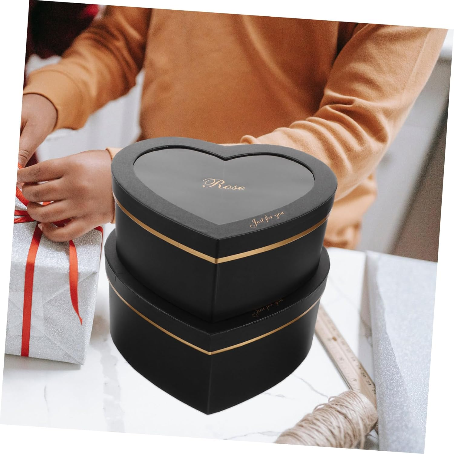 Baluue 2Pcs Valentine'S Day Box Heart Shaped Paper Box Cardboard for Flowers Lids for Perfume Makeup Case for Valentines image number 6