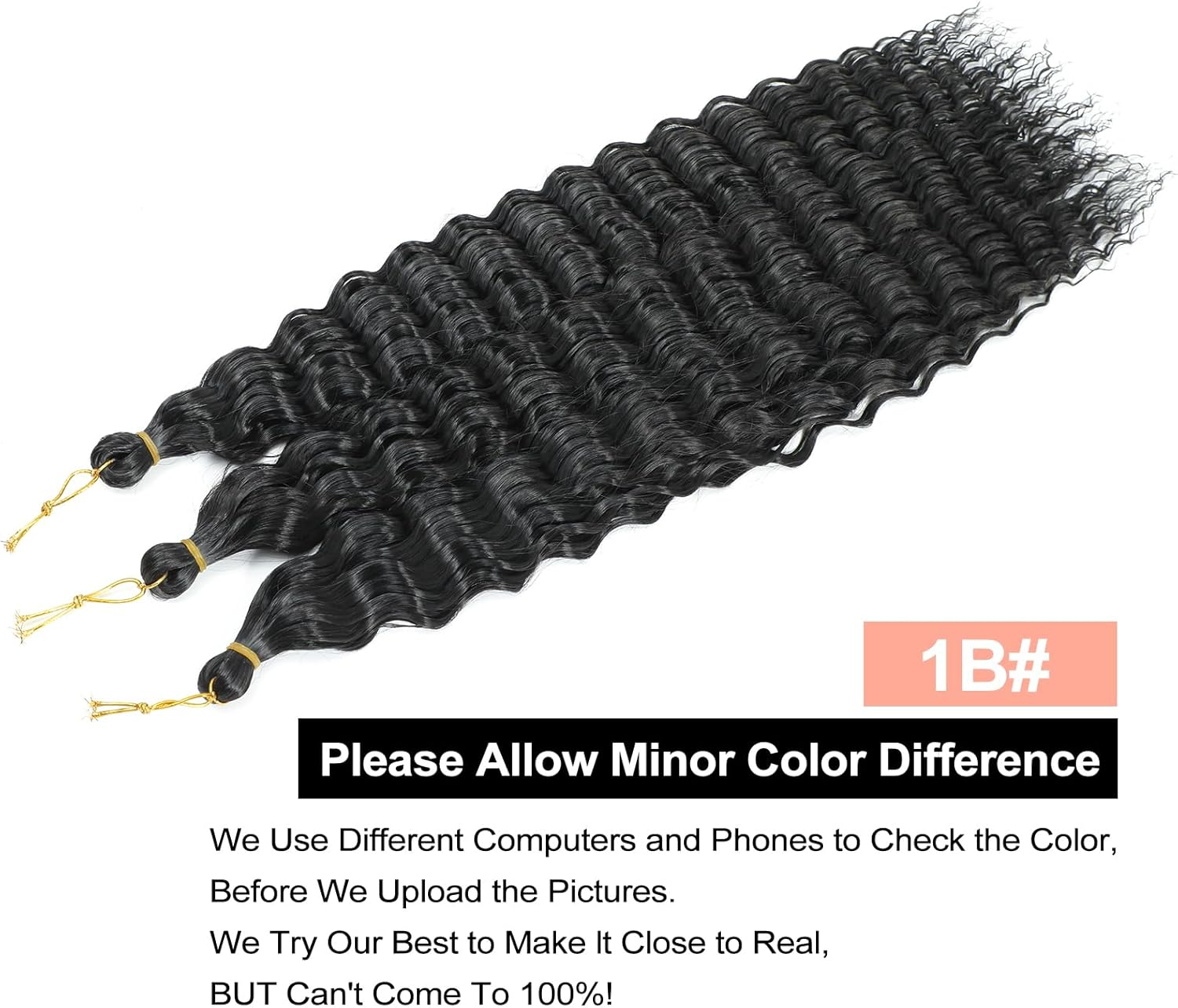 Herkeymidy Ocean Wave Crochet Hair 3 Packs 22 Inch Deep Wave Wavy Braiding Hair Crochet Synthetic Braids Hair Extension for Black Women (1B) image number 3