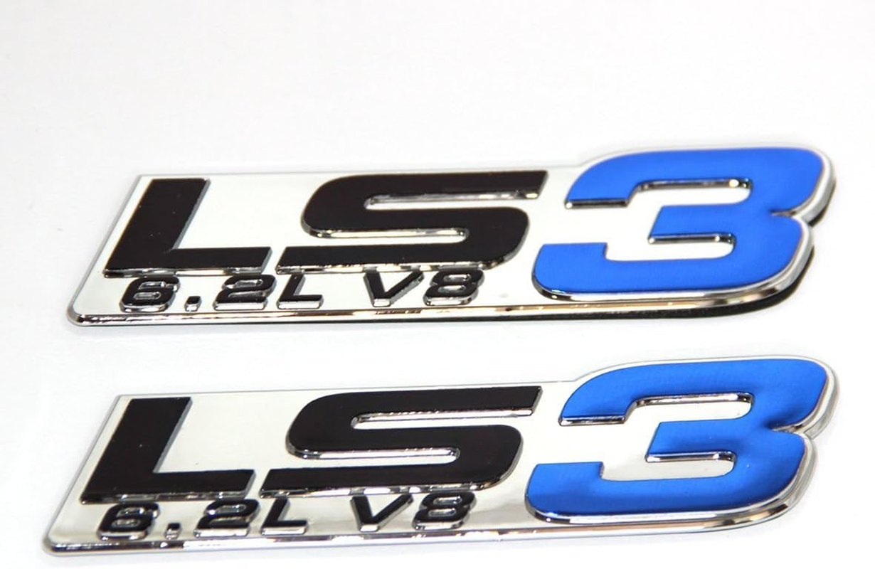 2Pack Chrome OEM LS3 Emblem 6.2L V8 Engine Emblems Badge Compatible with Zl1 1LE Corvette Cadillac Pair (Chrome Red) image number 1