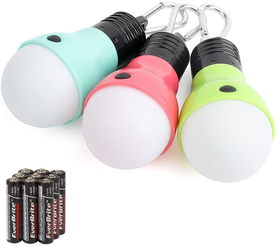 Everbrite Camping Lights 3-Pack Hanging Lantern LED Portable Bulb Tent Lamp High Low Strobe 3 Modes Battery Powered Assorted Colors for Camping, Reading, Emergency Battery Included image number 2