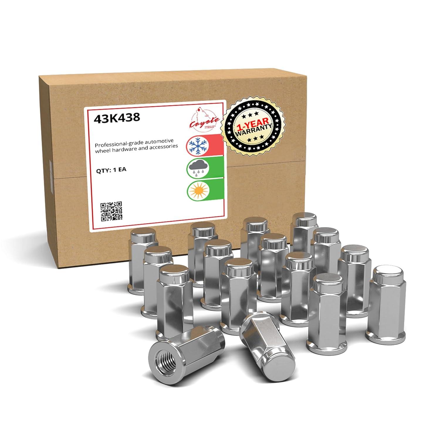 Wheel Accessories Parts 16 Pcs M10X1.25 Thread Flat Seat 28Mm 1.10" Long Lug Nuts Chrome 14Mm Hex Fits Yamaha Viking Wolverine