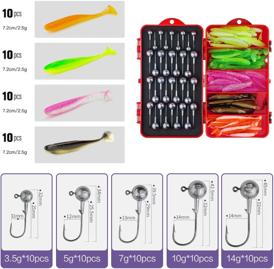 SUSOO 50Pcs Soft Fishing Lures Kit, Paddle Tail Swim Bait with 5 Sizes & 50 Hooks, Soft Plastic Baits for Bass, Trout, Walleye, Crappie, Pike, Multi-Color Swimbaits for Freshwater & Saltwater Fishing image number 1