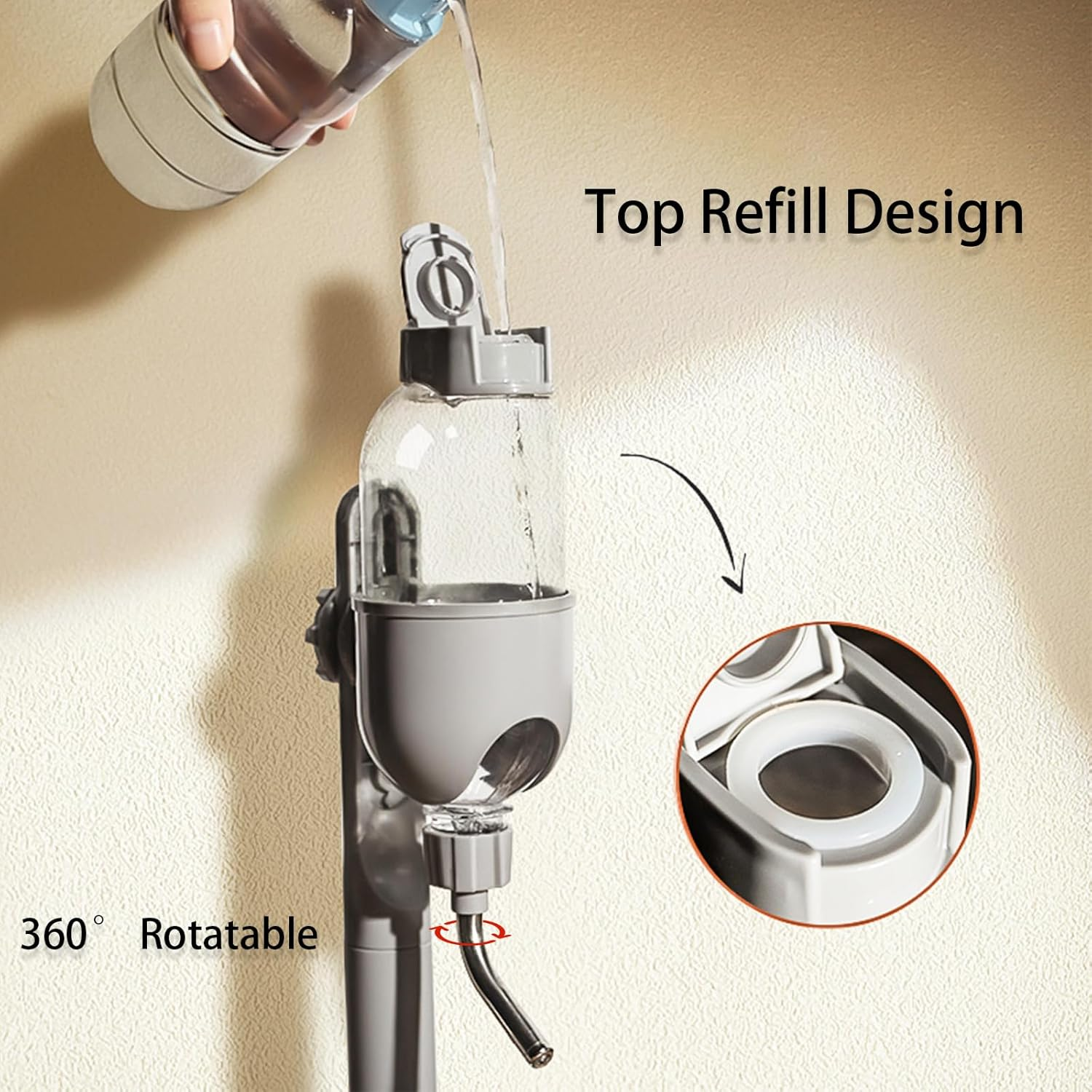 TOKAYIFE Pet Water Bottle for Cage Crate 17Oz Water Dispenser for Small Animal Rabbit Guinea Pig Chinchilla Ferret Squirrel Hedgehog (Gray) image number 2