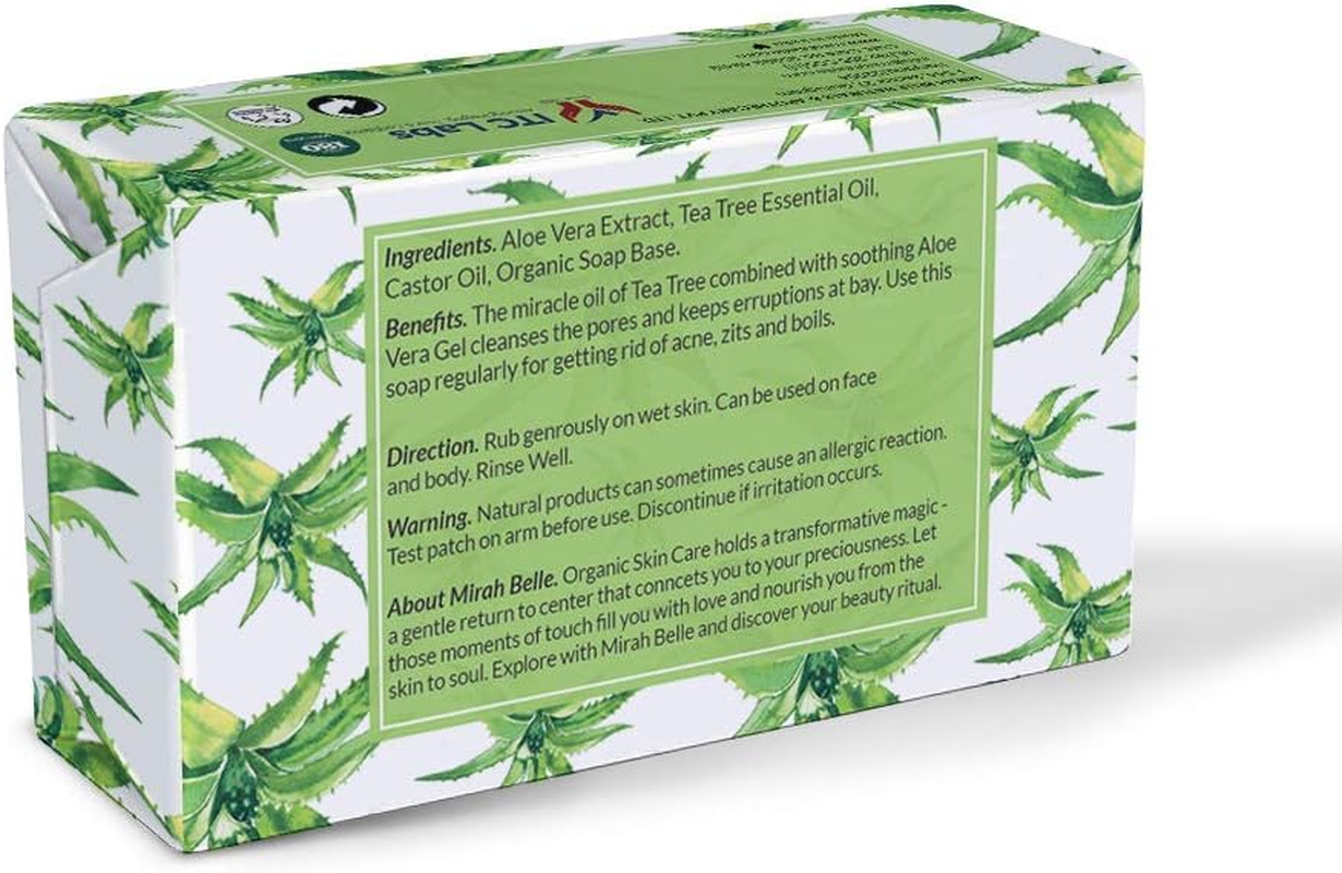 Mirah Belle - Aloe Vera, Tea Tree - anti Acne Soap - Vegan and Handmade - Best for Men and Women - Face and Body Soap Bar - 125 Gms