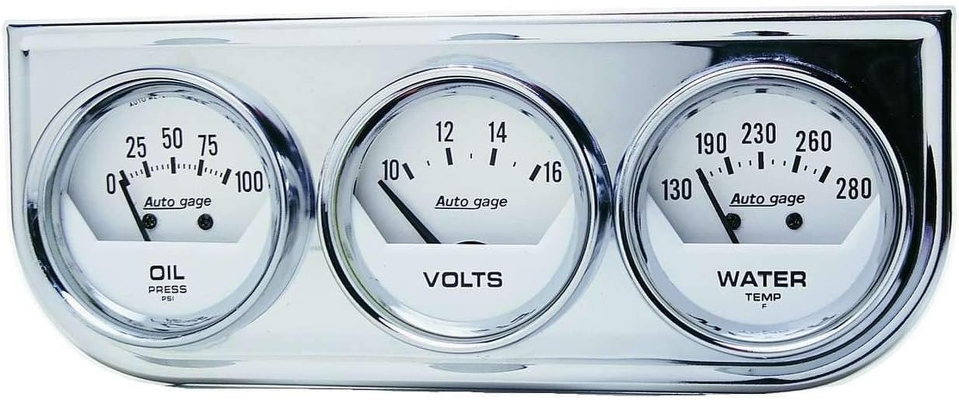 AUTO METER 2325 Autogage White Console Oil/Volt/Water Gauge with Chrome Steel, 2.3125 In.