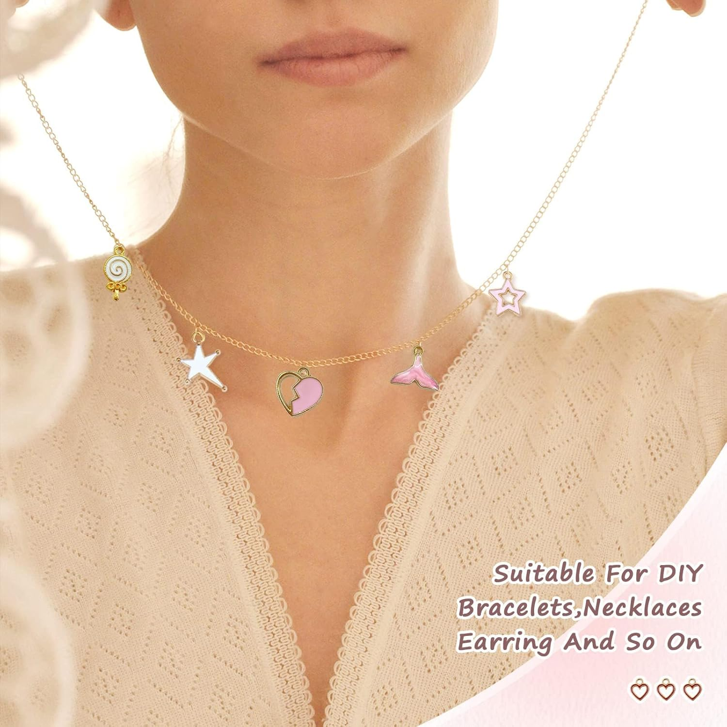 100Pcs Charms, Charms for Jewelry Making, Assorted Wholesale Mixed Color, for DIY Necklace Bracelet Jewelry Making and Crafting image number 2