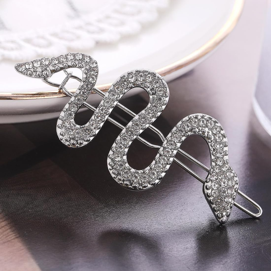 AOEVUIR Pack of 2 Snakes Headband Silver Rhinestone Snakes Headpiece Glitter Snake Hair Clip Hair Accessories Simple Twisted Medusa Hair Clip Snake Hair Pins for Women and Girls image number 1