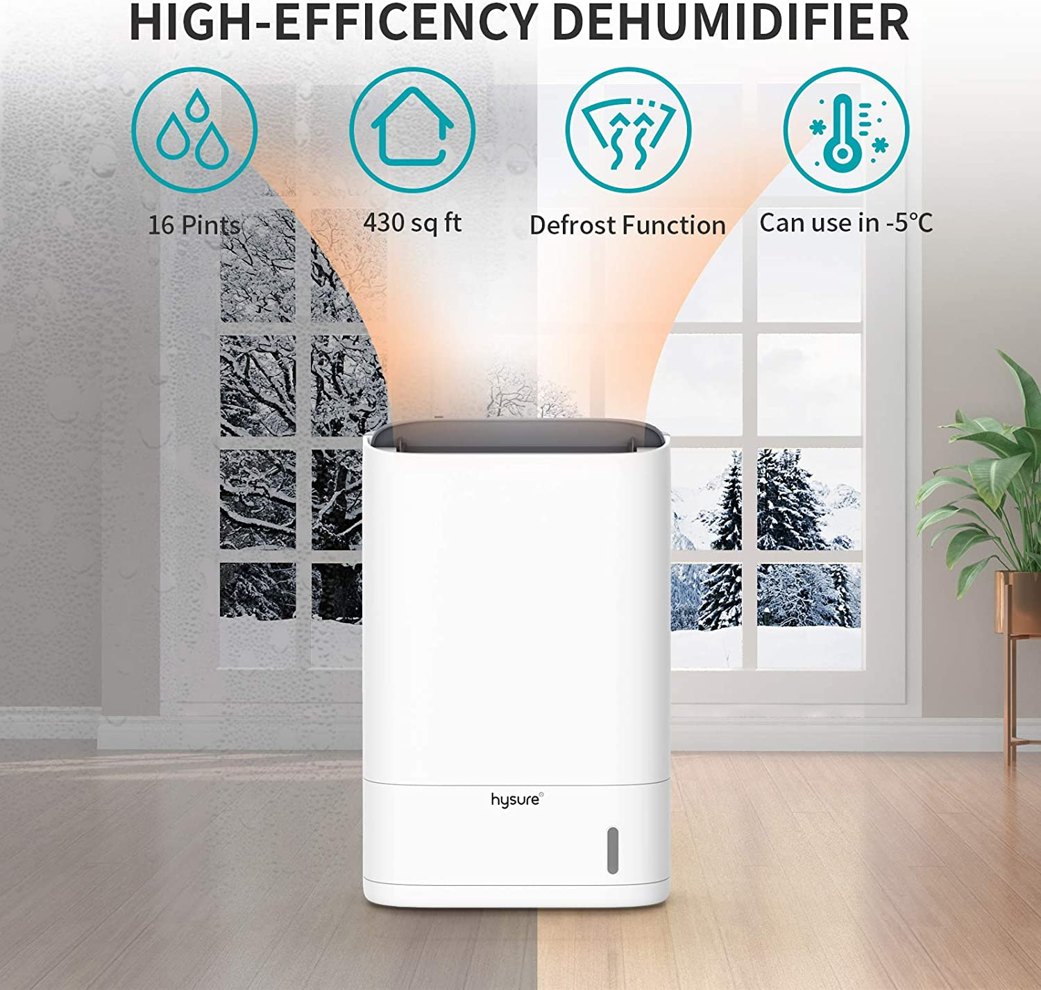 Hysure 7L Dehumidifier for Basement with Drain Hose, 2.5L Water Tank Home Dehumidifier for Damp Air, Mold, Moisture in Bathroom, Bedroom, Kitchen, Wardrobe, RV and Office-Intelligent Humidity Control image number 5