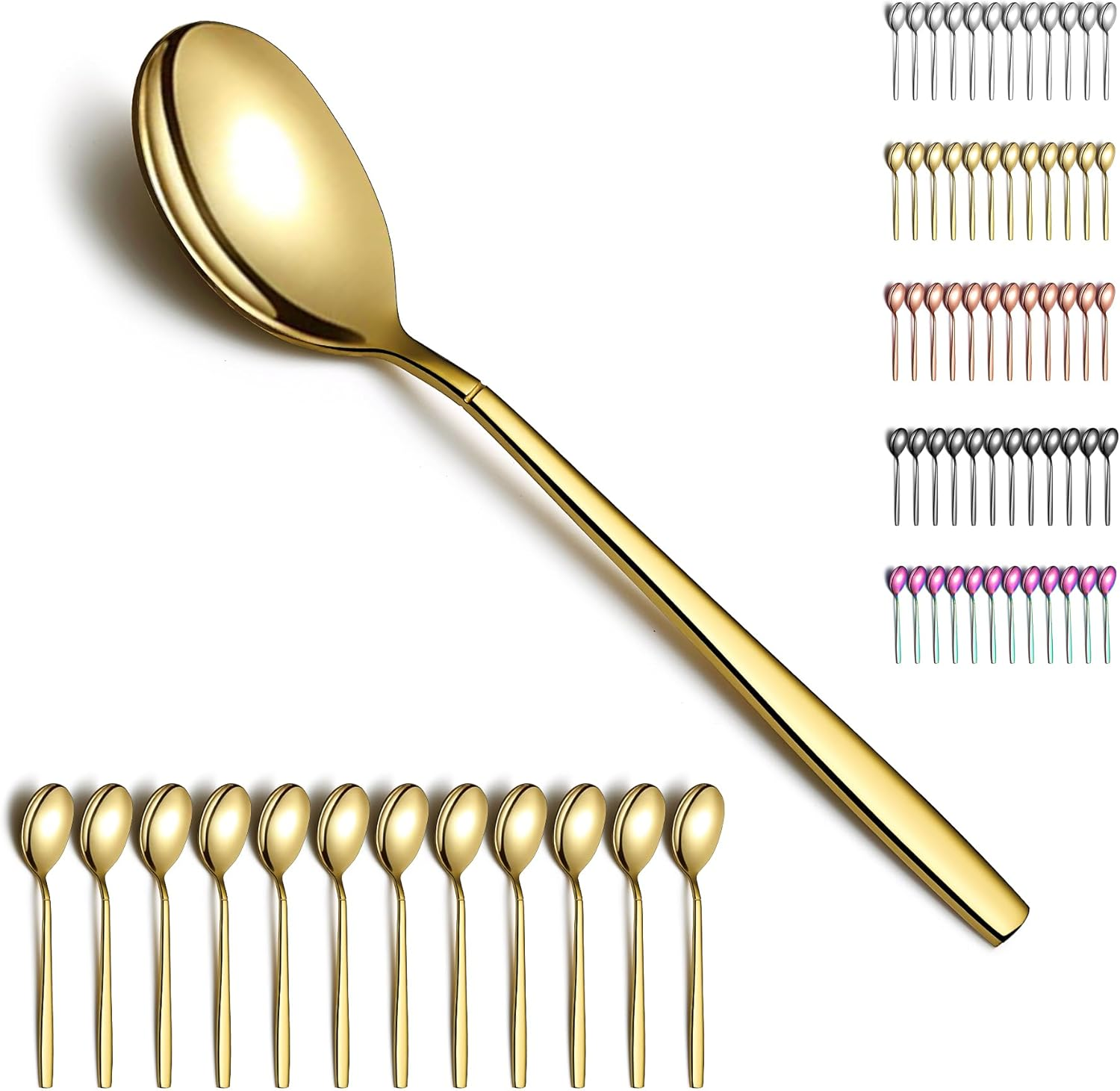 Berglander Black Spoon 12, Stainless Steel Titanium Shiny Black Electroplated Spoon Cutlery, Black Spoon Table Spoon Set